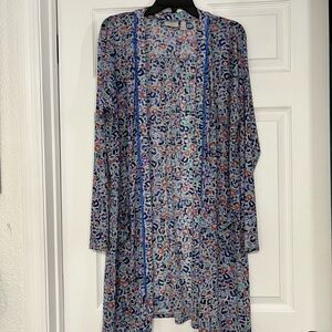 LOGO by Lori Goldstein Multicolor Patterned Cardigan Top Or Cover Up.